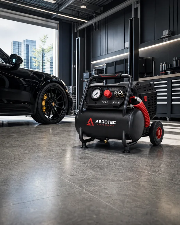Der Akkukompressor in einer Design-Garage